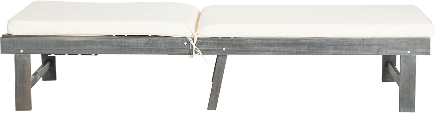 image:imageSAFAVIEH Outdoor Collection Inglewood Natural Solid WoodNavy Cushion Adjustable Chaise Lounge Chair PAT6723BAsh Grey Beige
