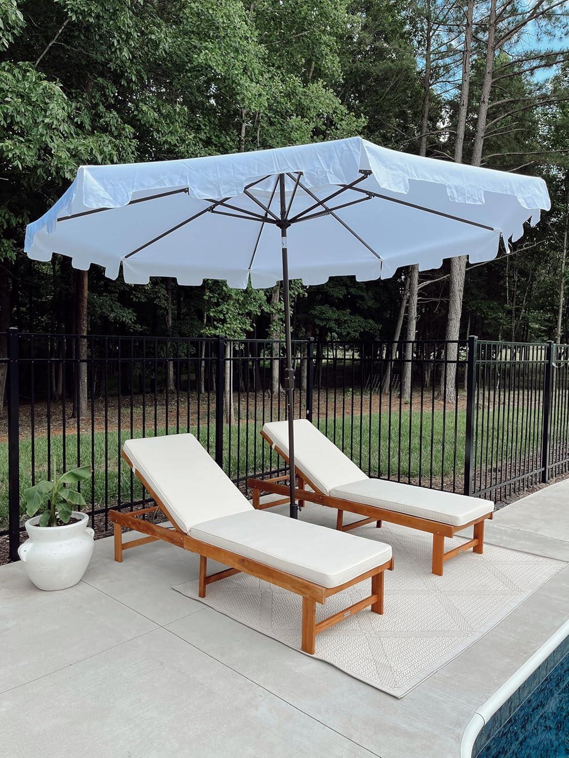 image:imageSAFAVIEH Outdoor Collection Inglewood Natural Solid WoodNavy Cushion Adjustable Chaise Lounge Chair PAT6723BNatural Beige
