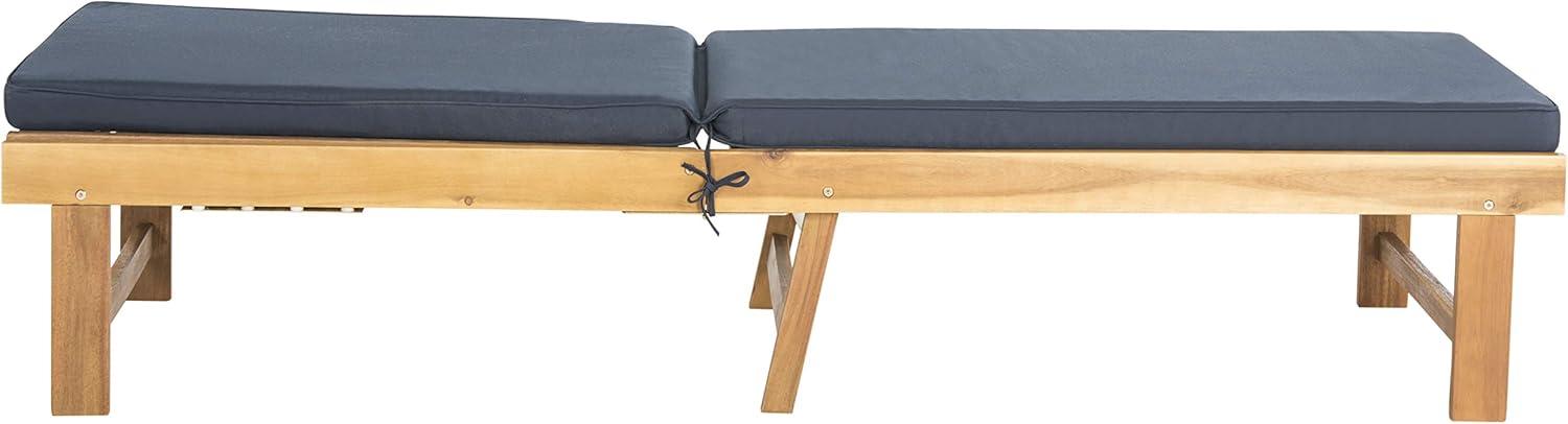 image:imageSAFAVIEH Outdoor Collection Inglewood Natural Solid WoodNavy Cushion Adjustable Chaise Lounge Chair PAT6723BNatural Navy