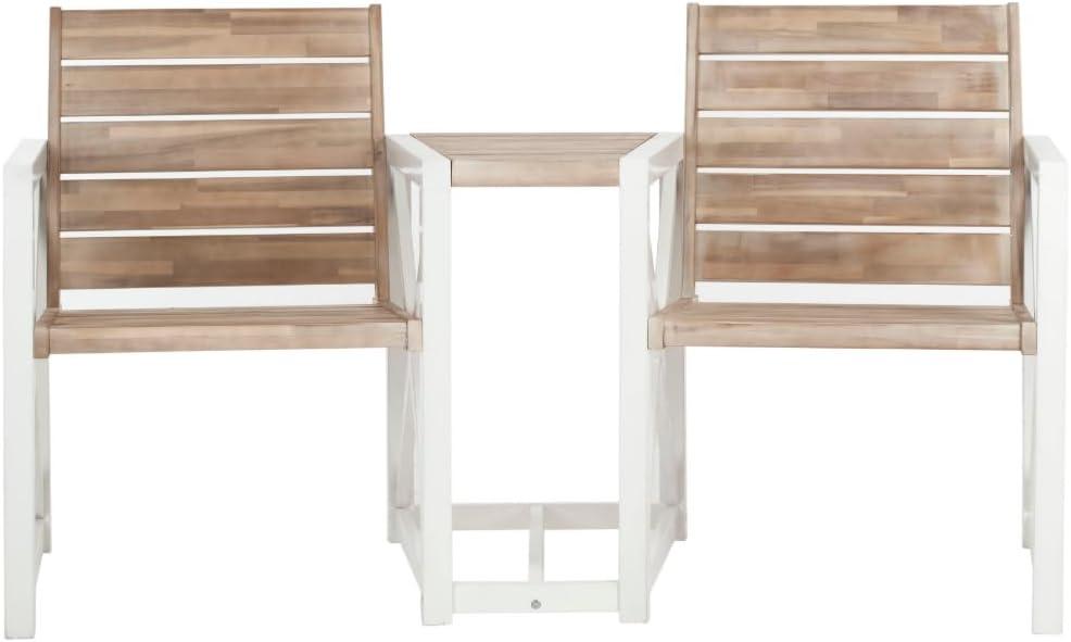 image:imageSAFAVIEH Outdoor Collection Jovanna White and Ash Grey Two Seat BenchWhite Oak