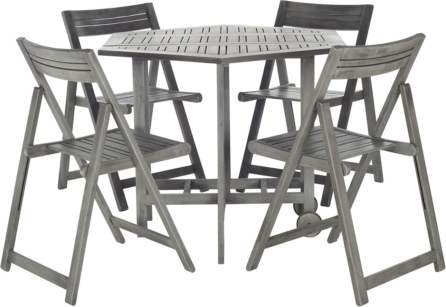 image:imageSAFAVIEH Outdoor Collection Kerman Grey Wash 5Piece Foldable Patio Dining Set Fully AssembledGrey