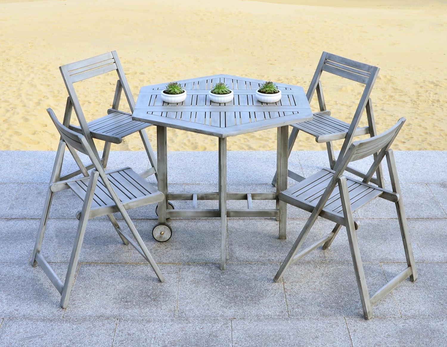 image:imageSAFAVIEH Outdoor Collection Kerman Grey Wash 5Piece Foldable Patio Dining Set Fully AssembledGrey