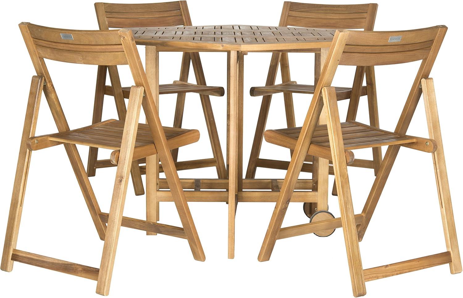 image:imageSAFAVIEH Outdoor Collection Kerman Grey Wash 5Piece Foldable Patio Dining Set Fully AssembledNatural