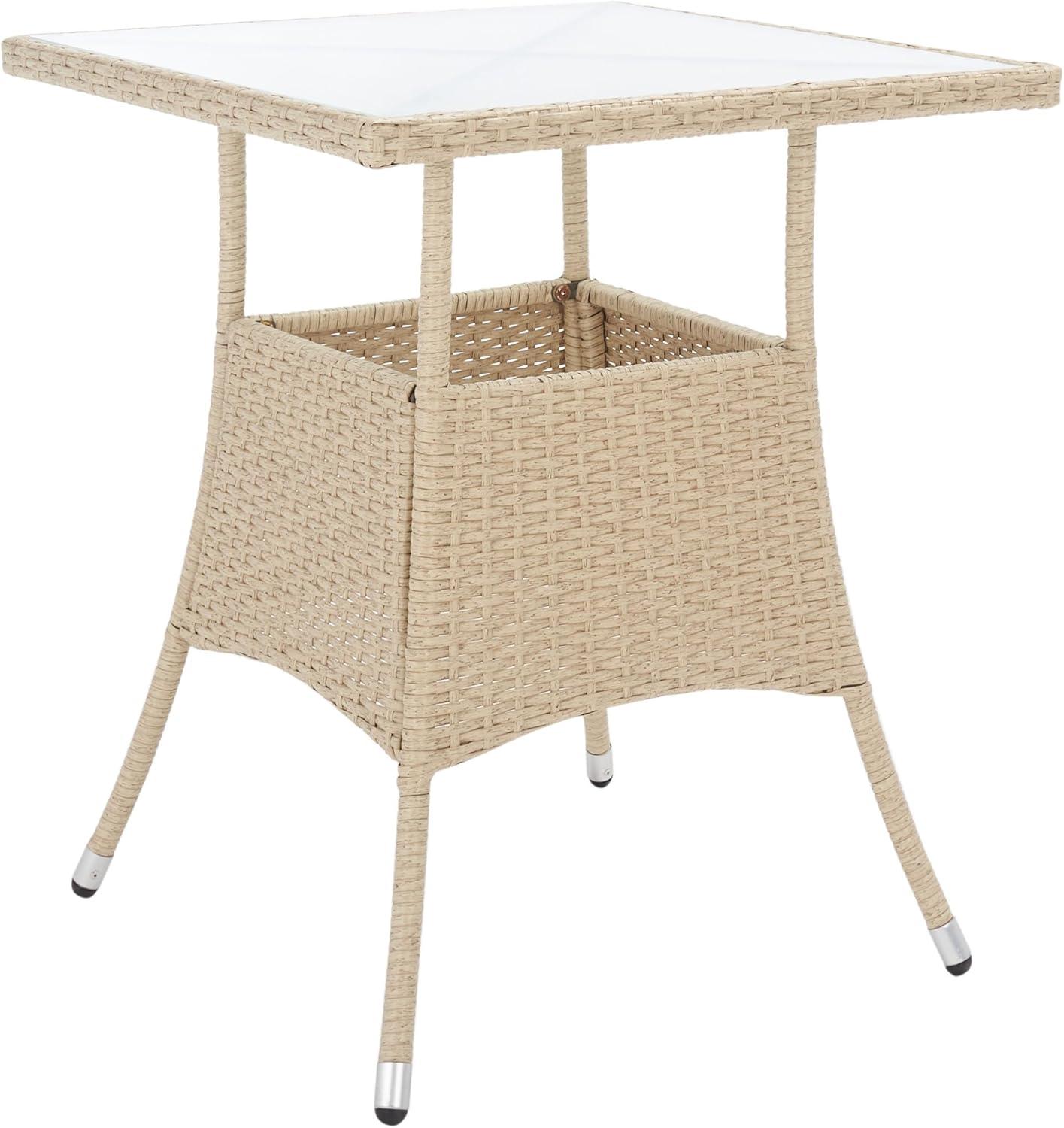 image:imageSAFAVIEH Outdoor Collection Laban NaturalWhite Cushion 3Piece Bistro Set PAT7718DBeigeWhite