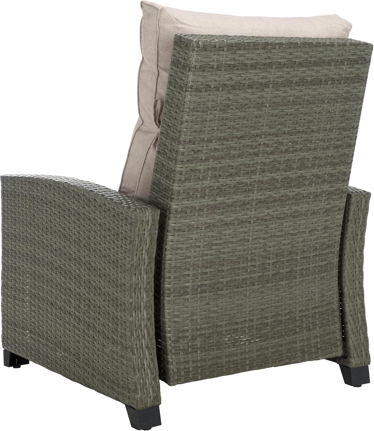 image:imageSAFAVIEH Outdoor Collection Landon NaturalWhite Patio Recliner Chair with CushionGrey BrownLight Grey
