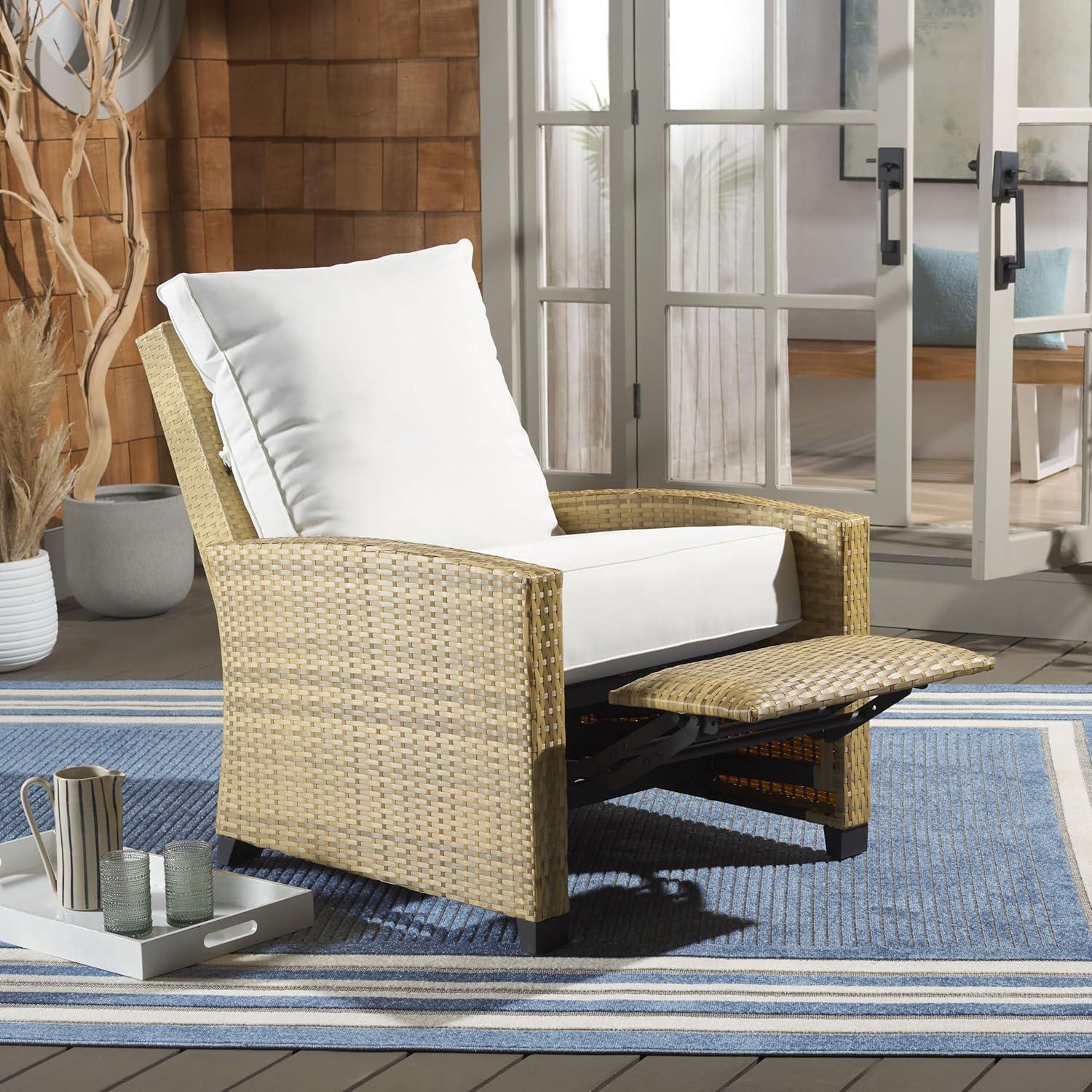 image:imageSAFAVIEH Outdoor Collection Landon NaturalWhite Patio Recliner Chair with CushionNaturalWhite