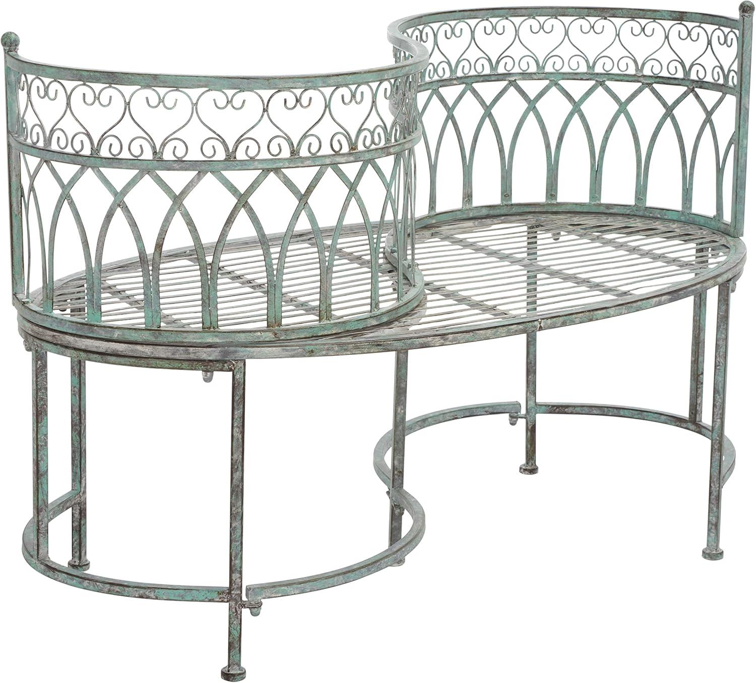 image:imageSAFAVIEH Outdoor Collection Lara Victorian Rustic Brown Iron Kissing BenchAntique Dark Green