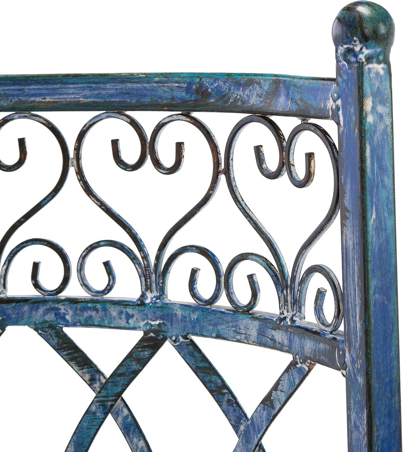 image:imageSAFAVIEH Outdoor Collection Lara Victorian Rustic Brown Iron Kissing BenchMossy Blue