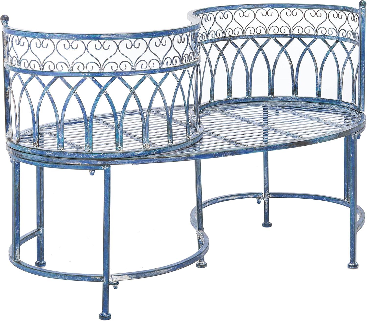 image:imageSAFAVIEH Outdoor Collection Lara Victorian Rustic Brown Iron Kissing BenchMossy Blue