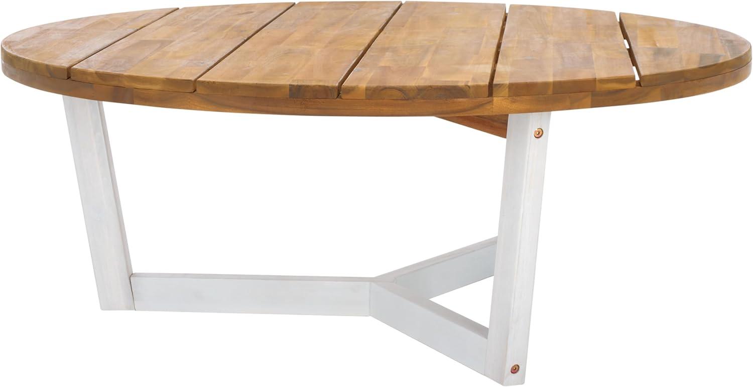 image:imageSAFAVIEH Outdoor Collection Leo NaturalBlack Solid Wood Round Coffee TableNaturalWhite