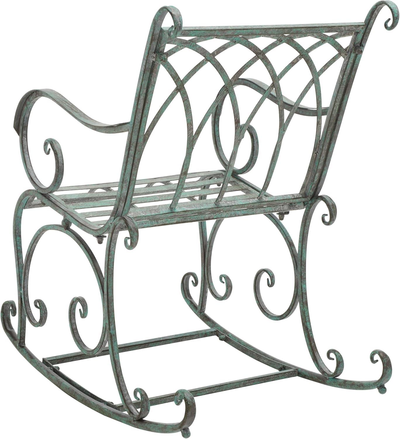 image:imageSAFAVIEH Outdoor Collection Medrano Victorian Rustic Brown Wrought Iron Rocking ChairAntique Dark Green