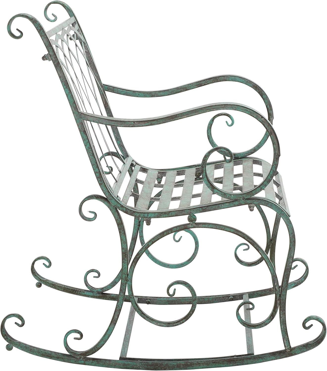 image:imageSAFAVIEH Outdoor Collection Medrano Victorian Rustic Brown Wrought Iron Rocking ChairAntique Dark Green