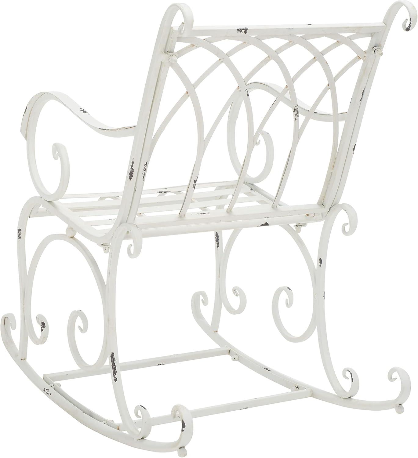 image:imageSAFAVIEH Outdoor Collection Medrano Victorian Rustic Brown Wrought Iron Rocking ChairAntique White