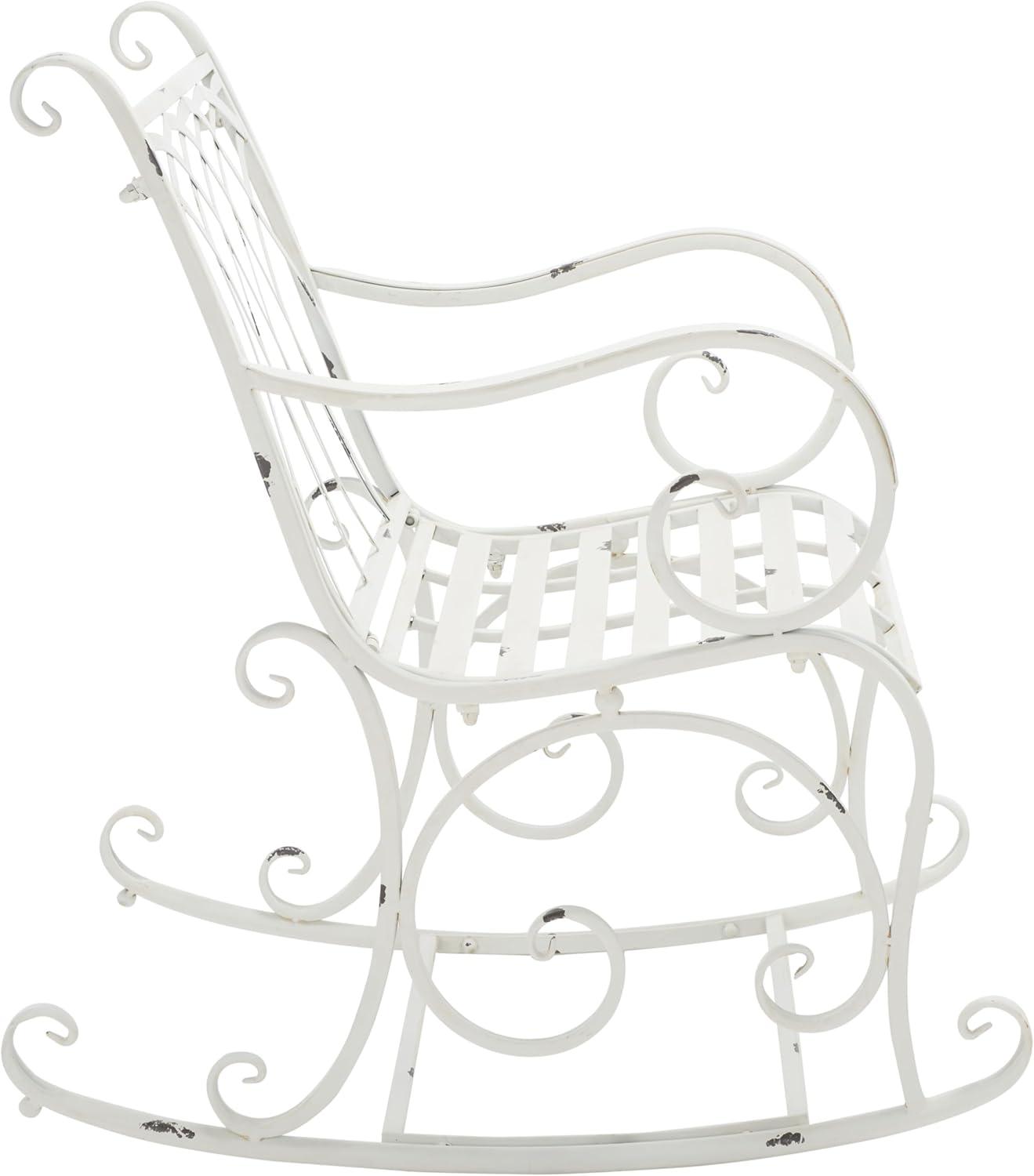 image:imageSAFAVIEH Outdoor Collection Medrano Victorian Rustic Brown Wrought Iron Rocking ChairAntique White