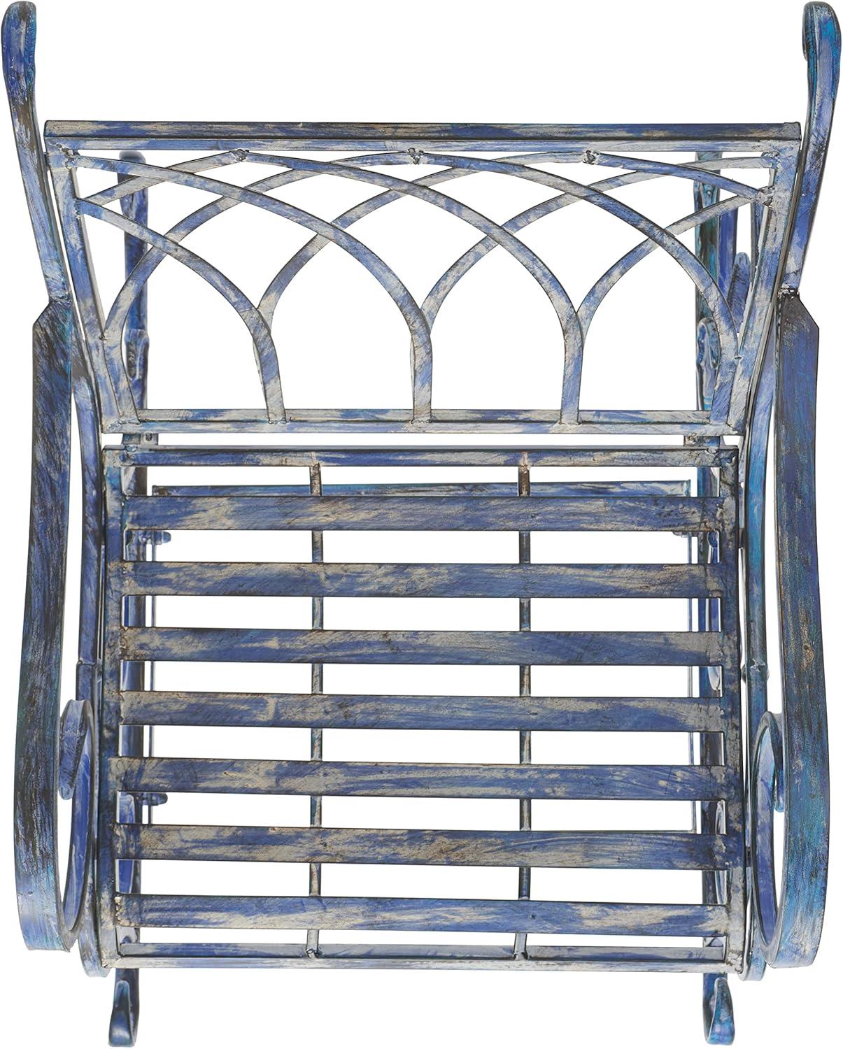 image:imageSAFAVIEH Outdoor Collection Medrano Victorian Rustic Brown Wrought Iron Rocking ChairMossy Blue