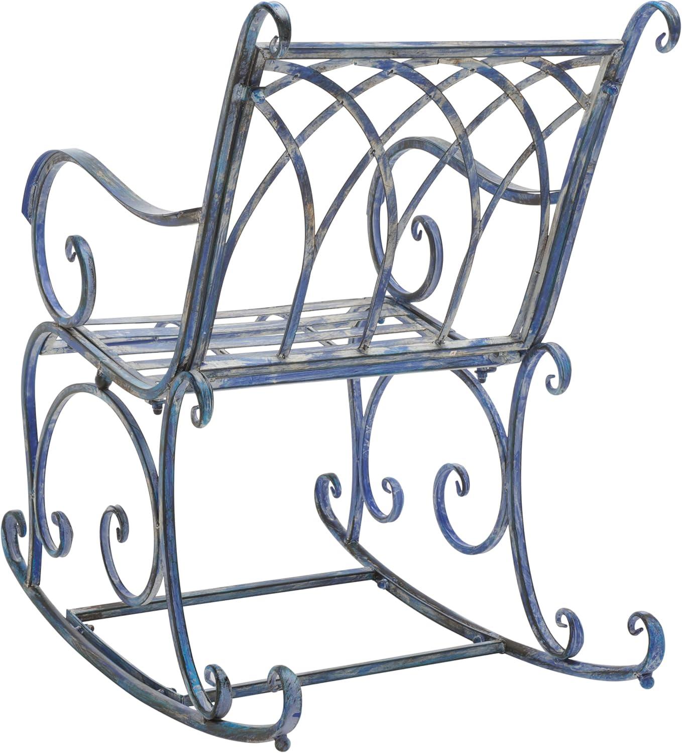 image:imageSAFAVIEH Outdoor Collection Medrano Victorian Rustic Brown Wrought Iron Rocking ChairMossy Blue