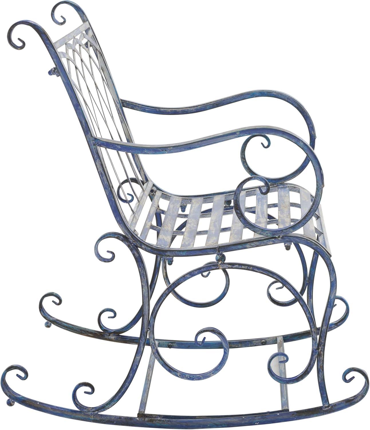 image:imageSAFAVIEH Outdoor Collection Medrano Victorian Rustic Brown Wrought Iron Rocking ChairMossy Blue