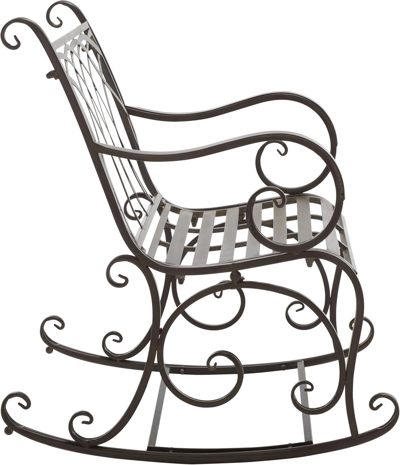 image:imageSAFAVIEH Outdoor Collection Medrano Victorian Rustic Brown Wrought Iron Rocking ChairRustic Brown