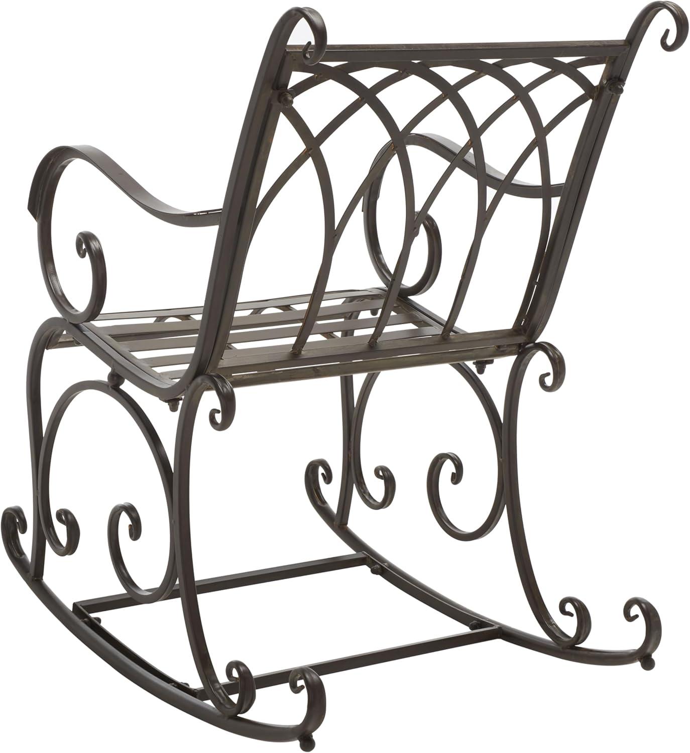 image:imageSAFAVIEH Outdoor Collection Medrano Victorian Rustic Brown Wrought Iron Rocking ChairRustic Brown