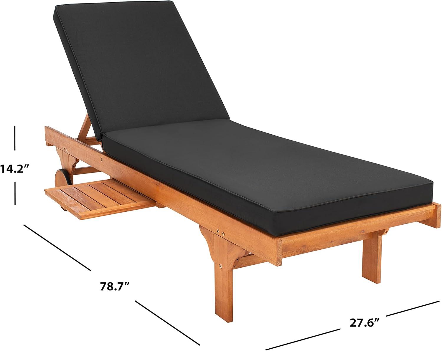 image:imageSAFAVIEH Outdoor Collection Newport Natural Beige Cushion Builtin Side Table Adjustable Chaise Lounge ChairNatural Black