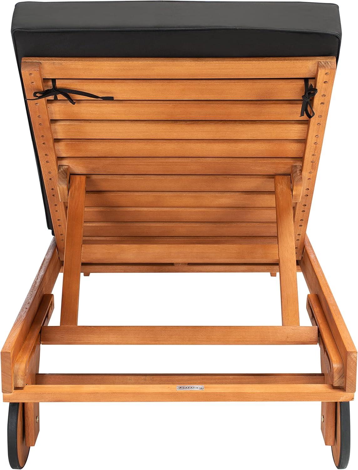 image:imageSAFAVIEH Outdoor Collection Newport Natural Beige Cushion Builtin Side Table Adjustable Chaise Lounge ChairNatural Black