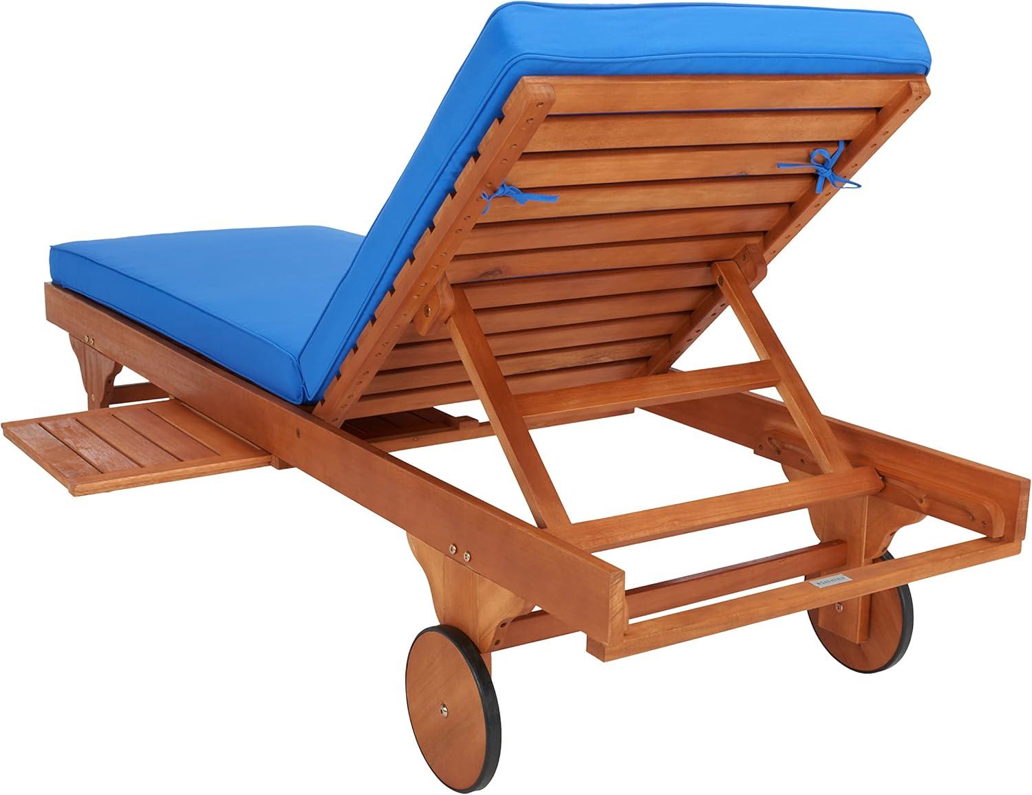 image:imageSAFAVIEH Outdoor Collection Newport Natural Beige Cushion Builtin Side Table Adjustable Chaise Lounge ChairNatural Blue