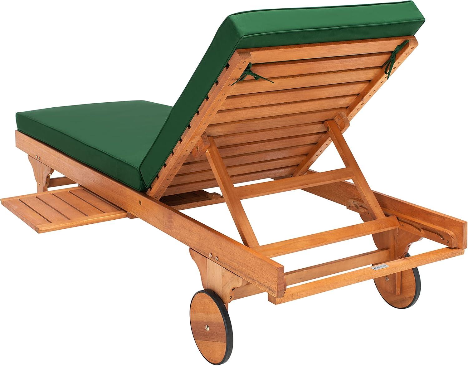 image:imageSAFAVIEH Outdoor Collection Newport Natural Beige Cushion Builtin Side Table Adjustable Chaise Lounge ChairNatural Green