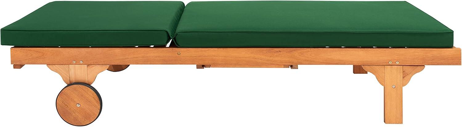 image:imageSAFAVIEH Outdoor Collection Newport Natural Beige Cushion Builtin Side Table Adjustable Chaise Lounge ChairNatural Green