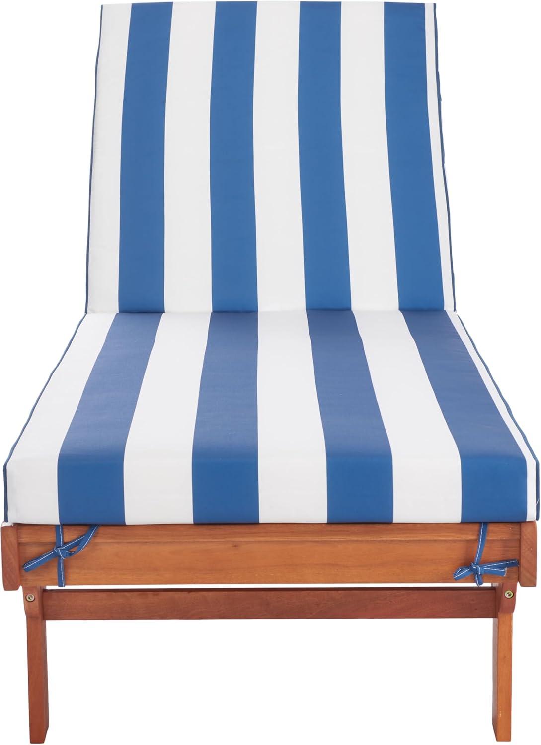 image:imageSAFAVIEH Outdoor Collection Newport Natural Beige Cushion Builtin Side Table Adjustable Chaise Lounge ChairNatural Royal Blue Striped