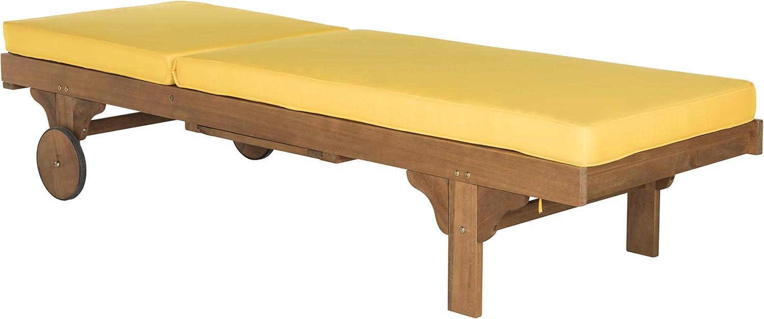 image:imageSAFAVIEH Outdoor Collection Newport Natural Beige Cushion Builtin Side Table Adjustable Chaise Lounge ChairNatural Yellow