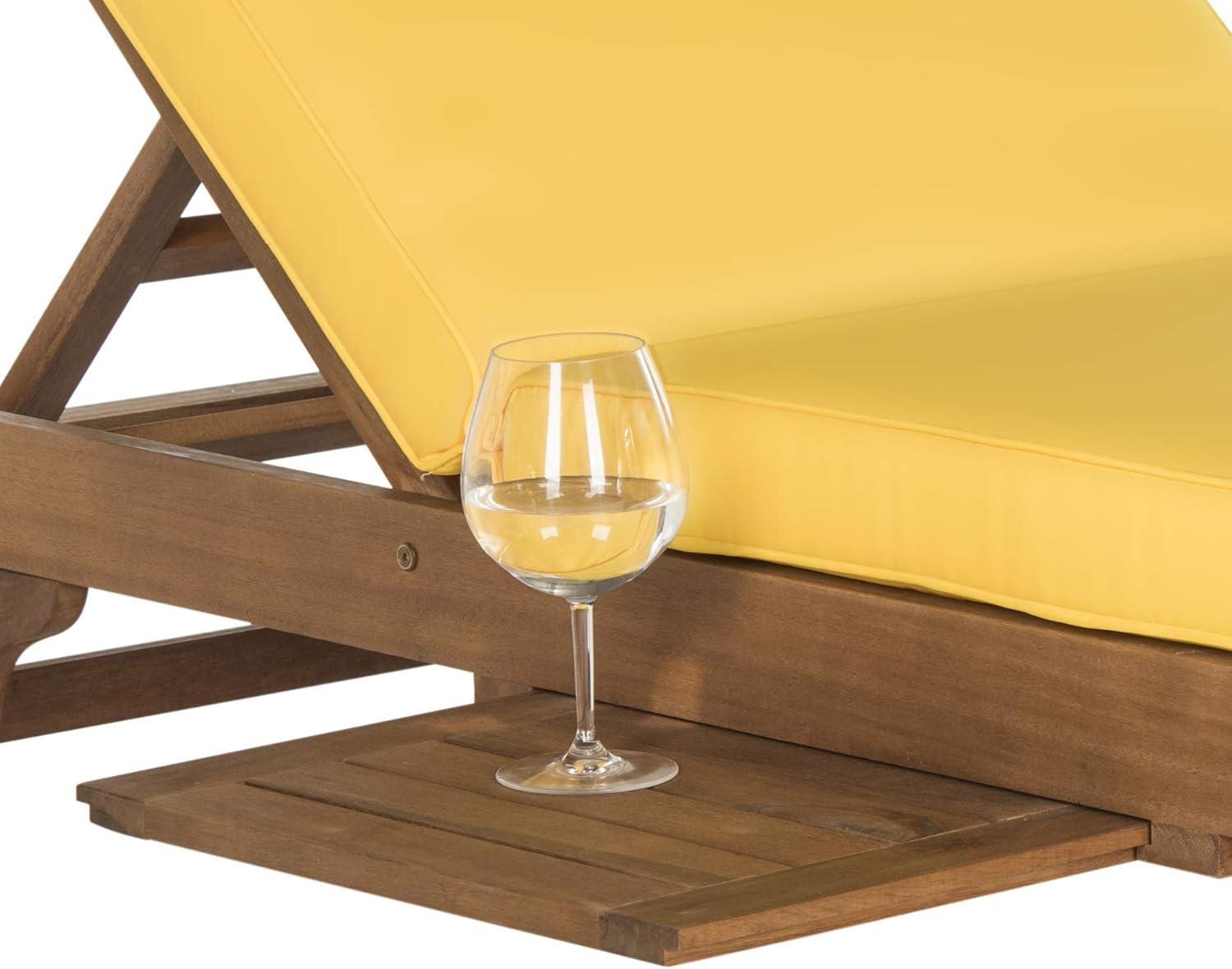image:imageSAFAVIEH Outdoor Collection Newport Natural Beige Cushion Builtin Side Table Adjustable Chaise Lounge ChairNatural Yellow