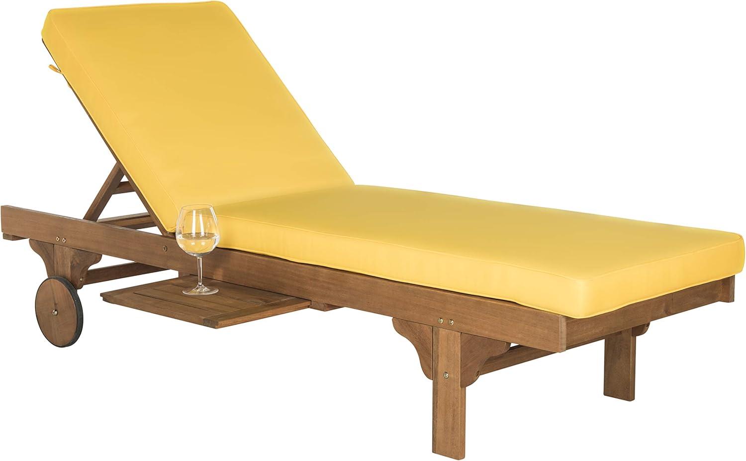 image:imageSAFAVIEH Outdoor Collection Newport Natural Beige Cushion Builtin Side Table Adjustable Chaise Lounge ChairNatural Yellow