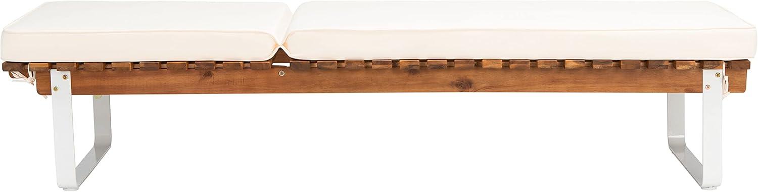 image:imageSAFAVIEH Outdoor Collection Nuca Natural Brown Solid WoodWhite LegsWhite Cushion Chaise Lounge Chair PAT7084A