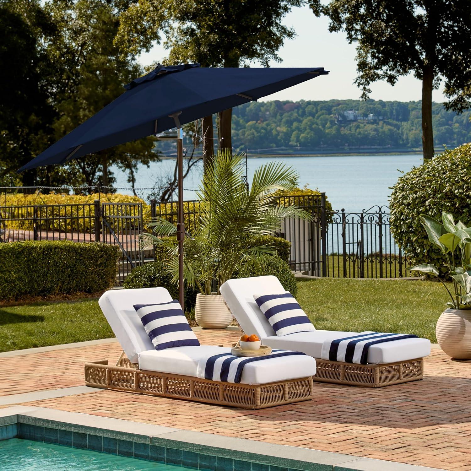 image:imageSAFAVIEH Outdoor Collection Ortega Auto Tilt Crank UmbrellaNavy