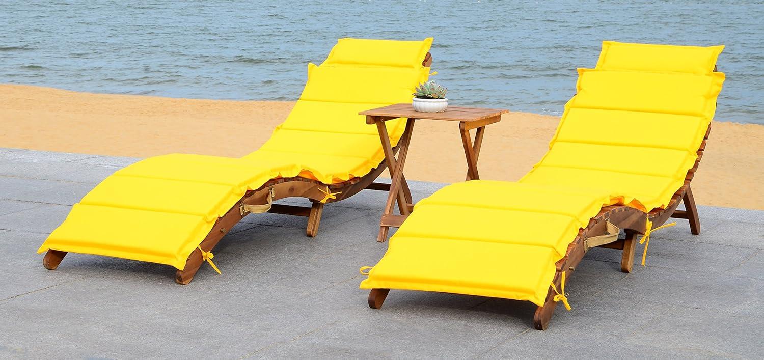 image:imageSAFAVIEH Outdoor Collection Pacifica Natural Brown Solid WoodNavy Cushion 3Piece Chaise Lounge Set with Table PAT7020CNaturalYellow