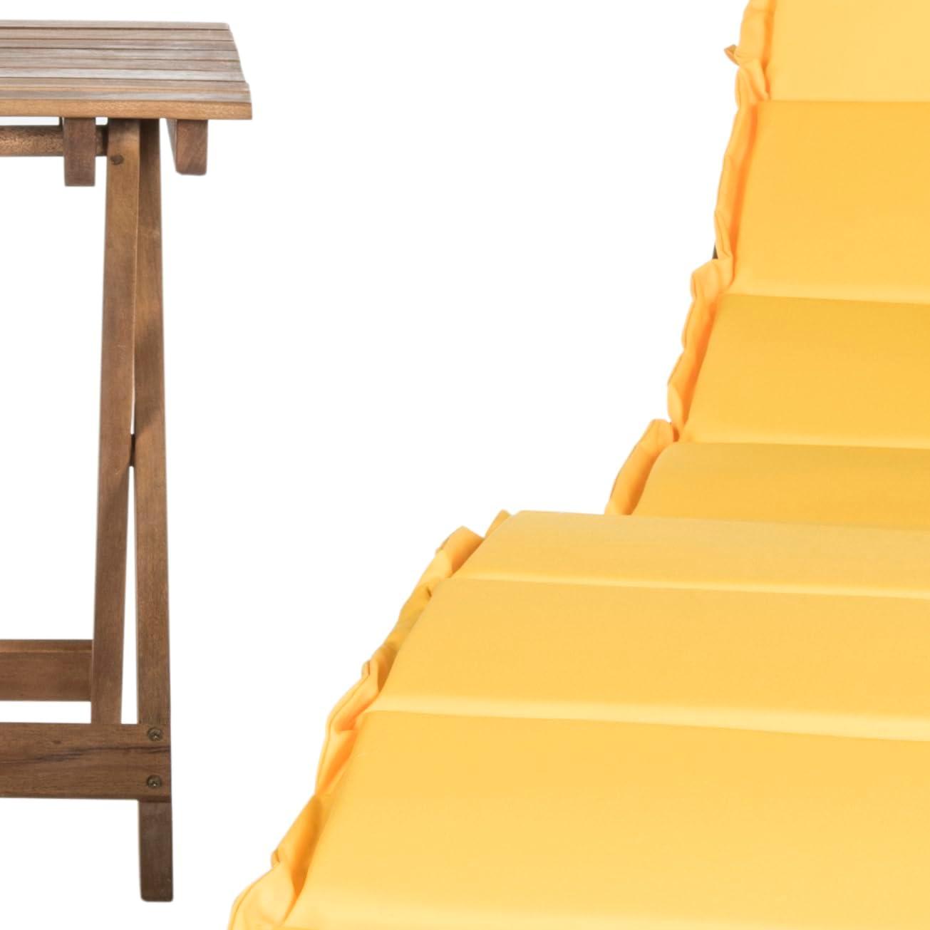 image:imageSAFAVIEH Outdoor Collection Pacifica Natural Brown Solid WoodNavy Cushion 3Piece Chaise Lounge Set with Table PAT7020CNaturalYellow