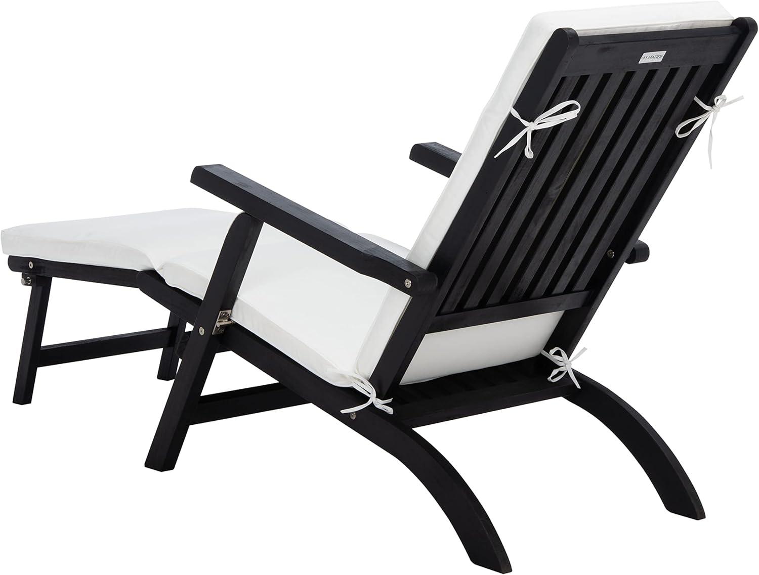 image:imageSAFAVIEH Outdoor Collection Palmdale Grey Solid WoodNavy Cushion Chaise Lounge Chair PAT7015BBlackBeige