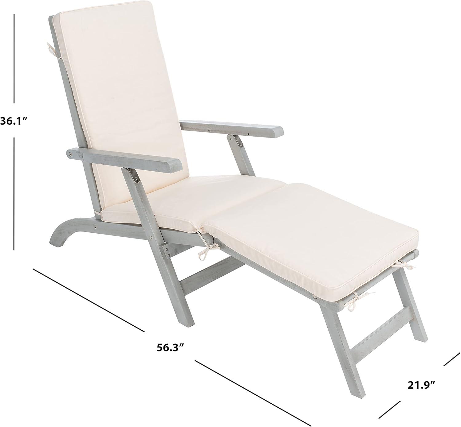 image:imageSAFAVIEH Outdoor Collection Palmdale Grey Solid WoodNavy Cushion Chaise Lounge Chair PAT7015BGreyBeige