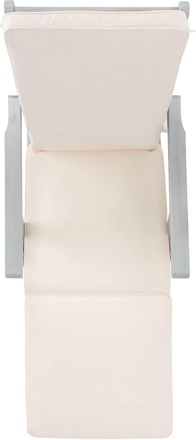 image:imageSAFAVIEH Outdoor Collection Palmdale Grey Solid WoodNavy Cushion Chaise Lounge Chair PAT7015BGreyBeige