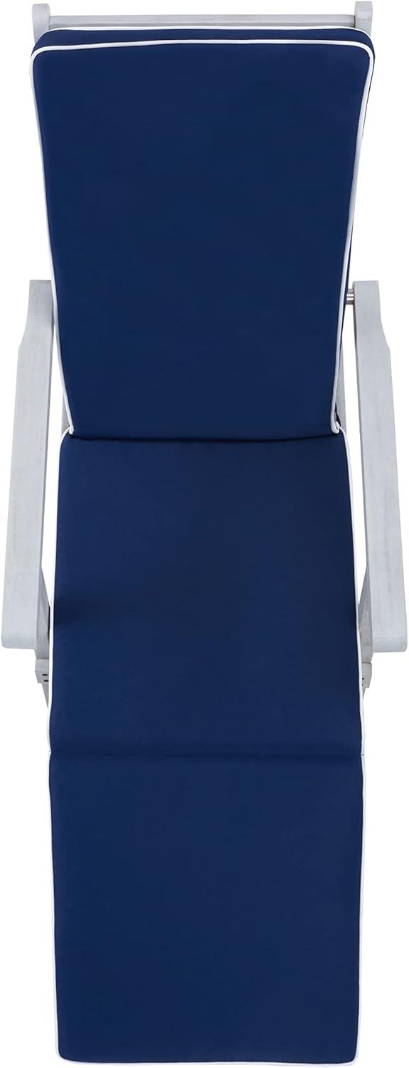image:imageSAFAVIEH Outdoor Collection Palmdale Grey Solid WoodNavy Cushion Chaise Lounge Chair PAT7015BGreyNavy
