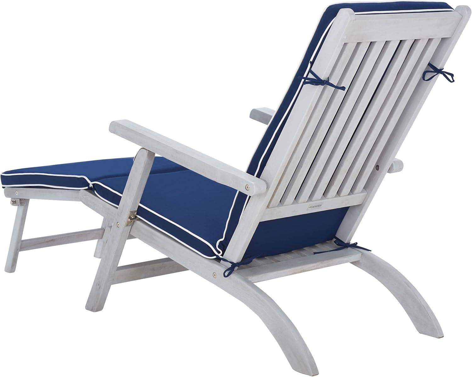 image:imageSAFAVIEH Outdoor Collection Palmdale Grey Solid WoodNavy Cushion Chaise Lounge Chair PAT7015BGreyNavy