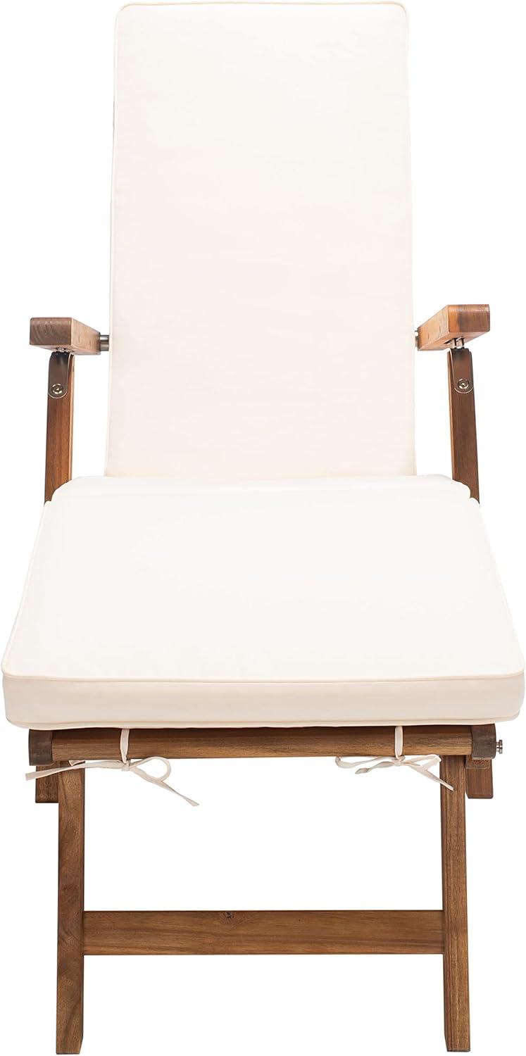 image:imageSAFAVIEH Outdoor Collection Palmdale Grey Solid WoodNavy Cushion Chaise Lounge Chair PAT7015BNaturalBeige