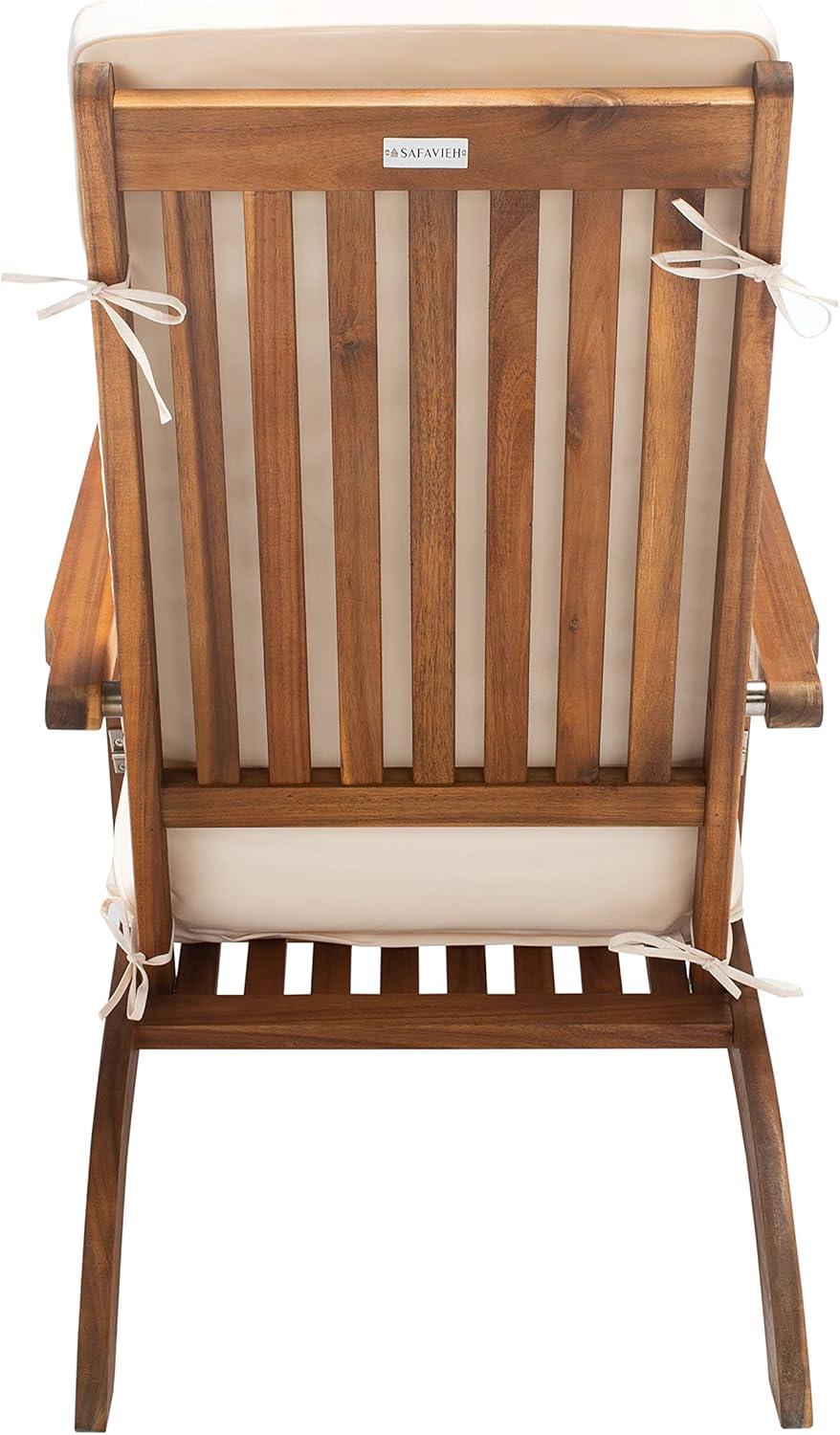 image:imageSAFAVIEH Outdoor Collection Palmdale Grey Solid WoodNavy Cushion Chaise Lounge Chair PAT7015BNaturalBeige