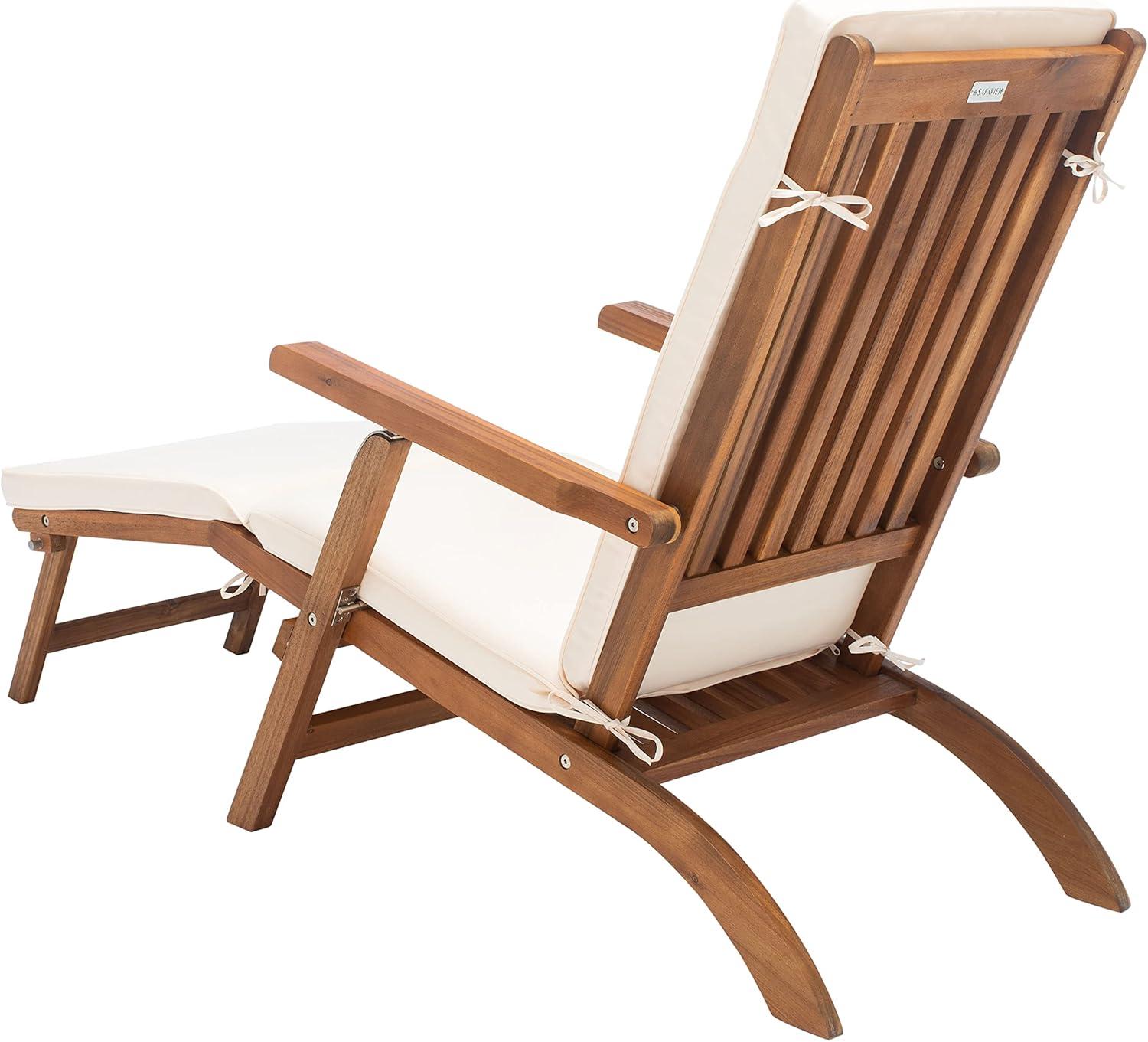 image:imageSAFAVIEH Outdoor Collection Palmdale Grey Solid WoodNavy Cushion Chaise Lounge Chair PAT7015BNaturalBeige