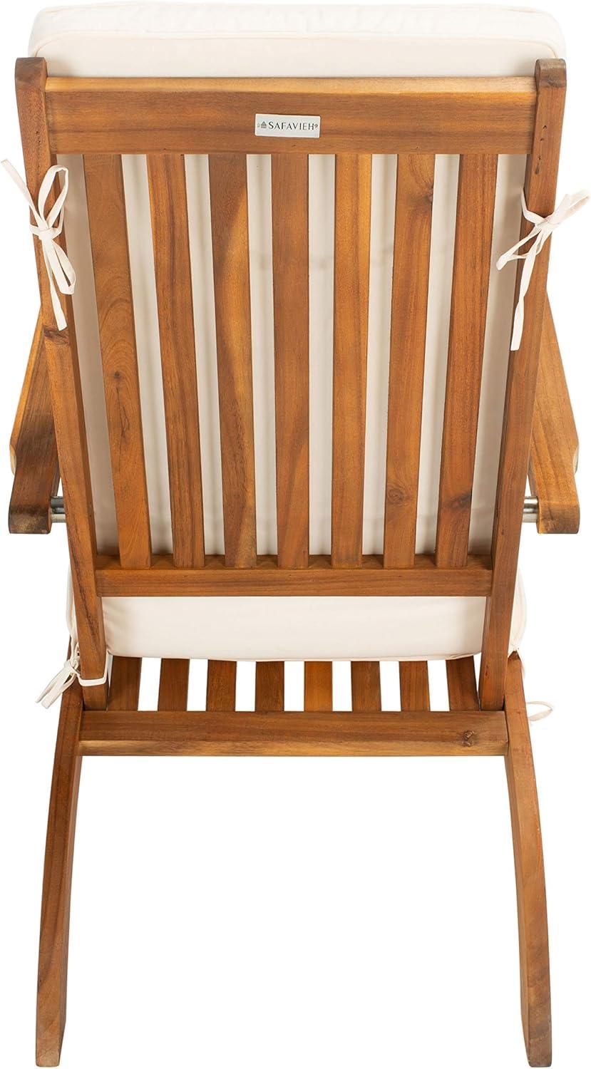 image:imageSAFAVIEH Outdoor Collection Palmdale Grey Solid WoodNavy Cushion Chaise Lounge Chair PAT7015BNaturalBeige Thin Stripe