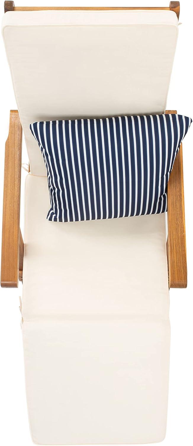 image:imageSAFAVIEH Outdoor Collection Palmdale Grey Solid WoodNavy Cushion Chaise Lounge Chair PAT7015BNaturalBeige Thin Stripe