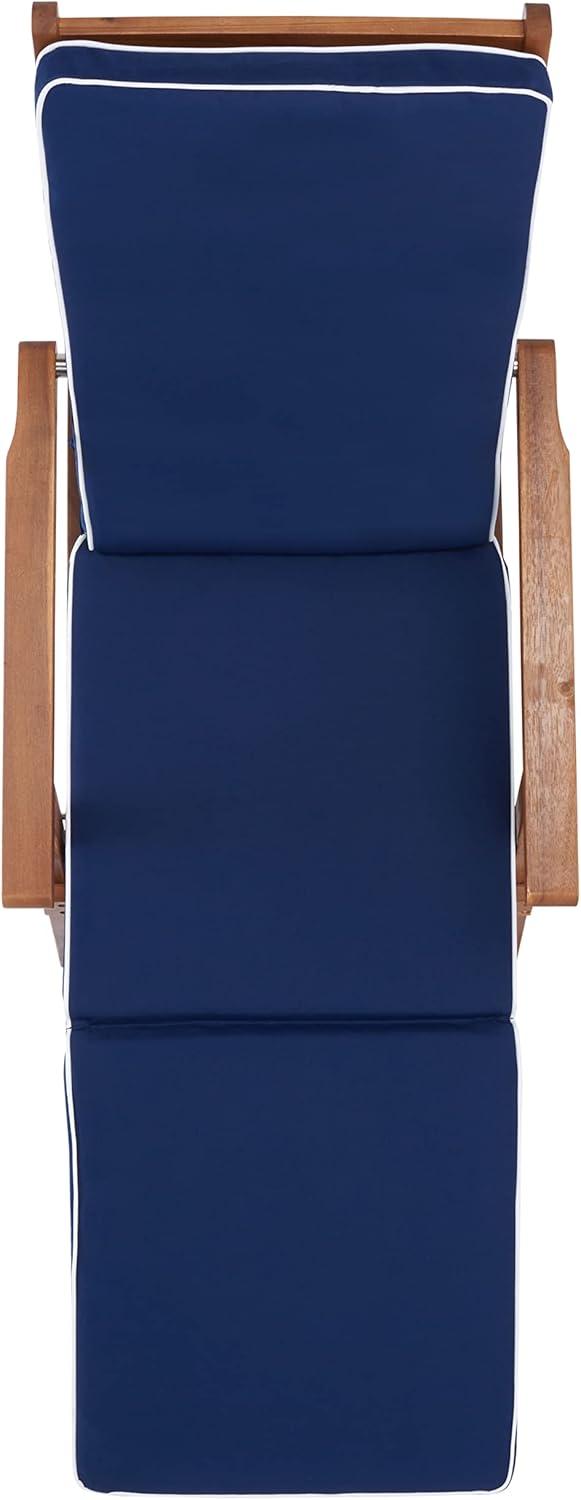 image:imageSAFAVIEH Outdoor Collection Palmdale Grey Solid WoodNavy Cushion Chaise Lounge Chair PAT7015BNaturalNavy