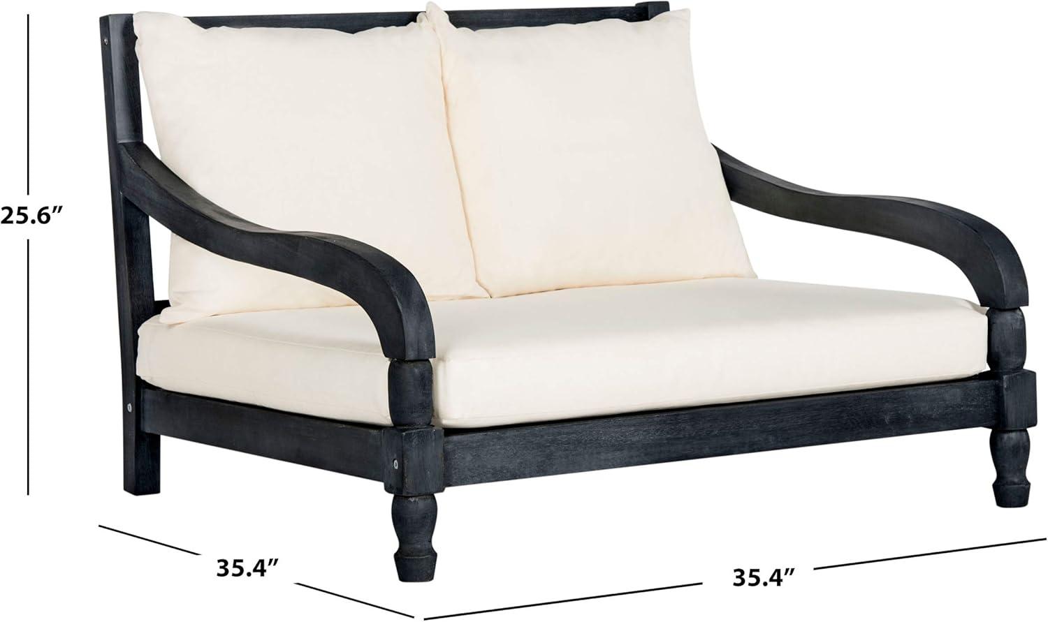 image:imageSAFAVIEH Outdoor Collection Pomona Dark Slate Grey Solid WoodBeige Cushion Lounger Bench Sofa Loveseat PAT6740KDark Slate Gray Beige