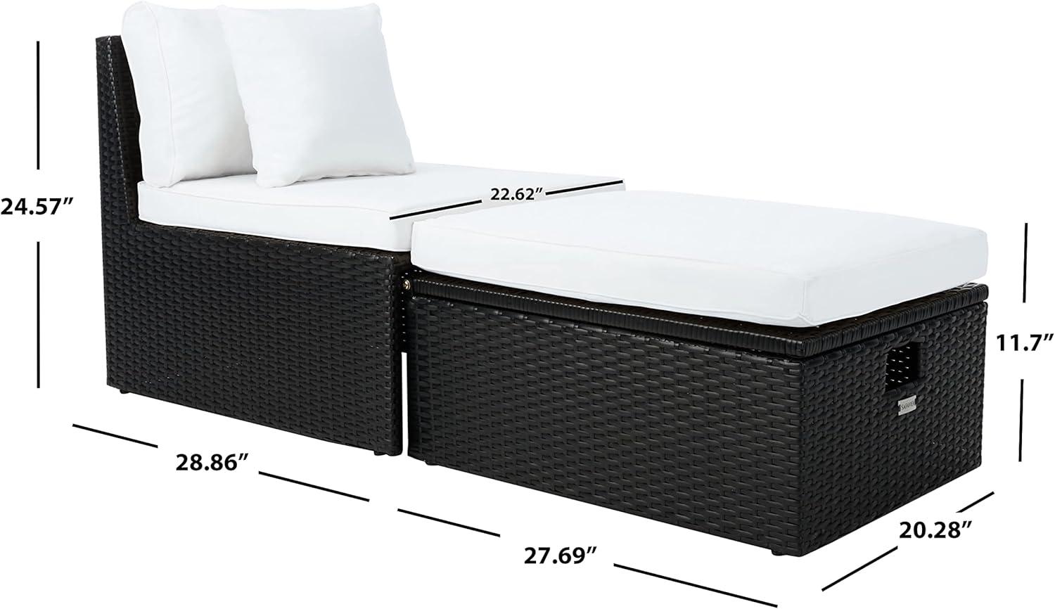 image:imageSAFAVIEH Outdoor Collection Pramla Grey BrownWhite Cushion Settee with Storage Ottoman Set of 2 PAT7515CBlack Beige