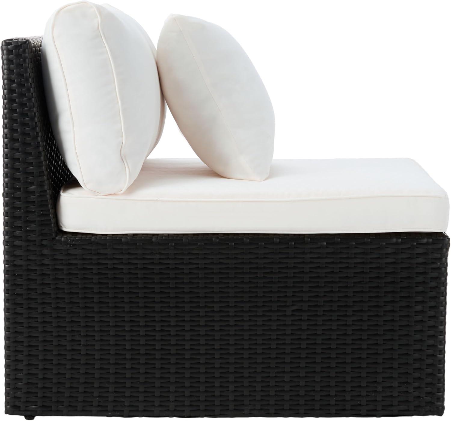 image:imageSAFAVIEH Outdoor Collection Pramla Grey BrownWhite Cushion Settee with Storage Ottoman Set of 2 PAT7515CBlack Beige